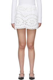 RED Valentino - 白色刺绣华达呢短裤