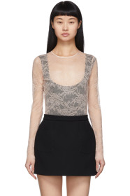 RED Valentino - Beige Lace Long Sleeve Bodysuit