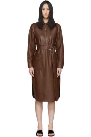 Tibi - Brown Faux-Leather Shirt Dress
