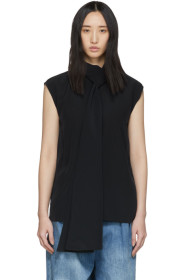 Tibi - Navy Silk Tie Neck Sleeveless Blouse