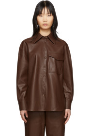 Tibi - Brown Faux-Leather Utility Blouse
