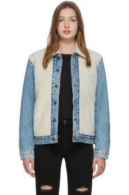Levi's - 灰白色 & 蓝色羊羔绒卡车司机夹克