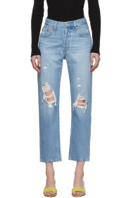 Levi's - Jean bleu 501 Original Cropped Ripped