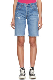 Levi's - Blue Distressed 501 Long Shorts