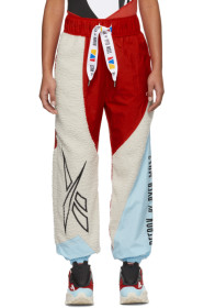 Reebok by Pyer Moss - Pantalon de survêtement en sherpa rouge et blanc cassé Collection 3