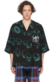 Charles Jeffrey Loverboy - Black Oversized Skulls Print Hawaiian Short Sleeve Shirt