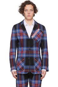 Charles Jeffrey Loverboy - Blue Seersucker Tartan Chore Blazer
