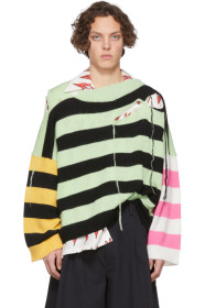 Charles Jeffrey Loverboy - Green & Black Slash Stripe Sweater