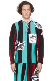 Charles Jeffrey Loverboy - Blue & Black Magpie Stripe Rugby Polo