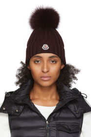 Moncler - Burgundy Fur Pom Pom Beanie