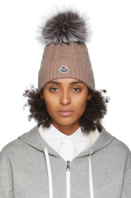 Moncler - Beige Fur Pom Pom Beanie