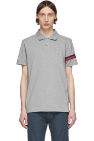 Moncler - Grey Striped Sleeve Polo