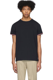 Moncler - T-shirt bleu marine Striped Cuffs