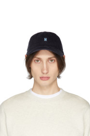 Norse Projects - Casquette en velours côtelé bleu marine Thin Sports