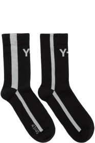 Y-3 - 黑色徽标中筒袜