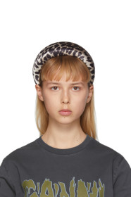 GANNI - Serre-tête rembourré brun et blanc cassé Leopard