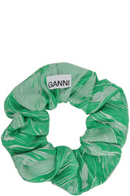 GANNI - Green & White Jacquard Scrunchie