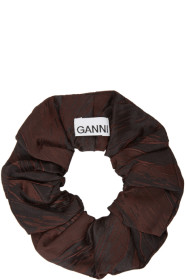 GANNI - Chou-chou en maille jacquard bourgogne et noir