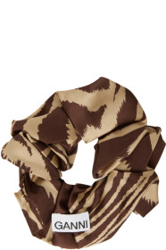 GANNI - Beige & Brown Silk Graphic Scrunchie