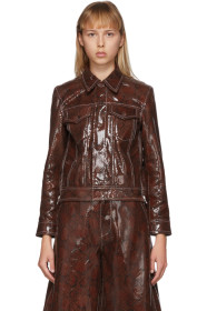 GANNI - Brown Leather Snake Foil Jacket