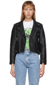 GANNI - Black Leather Cropped Biker Jacket
