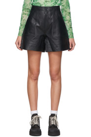 GANNI - Black Leather Shorts