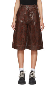 GANNI - Brown Leather Snake Foil Shorts