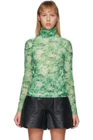 GANNI - Green Mesh Floral Turtleneck