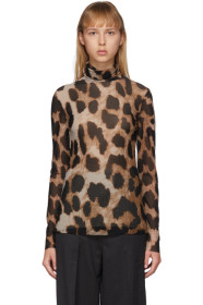 GANNI - Brown & Beige Mesh Leopard Turtleneck