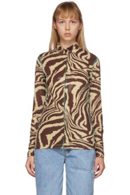 GANNI - Brown Foil Jersey Animal Print Turtleneck