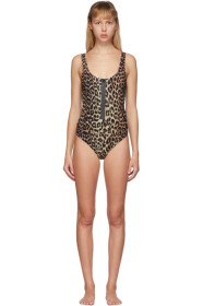 GANNI - Tan & Black Leopard One-Piece Swimsuit