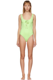 GANNI - Green Textured Tie Front One-Piece Swimsuit