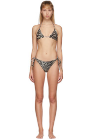 GANNI - Brown & Beige Leopard String Bikini