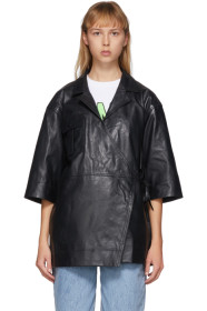 GANNI - Black Leather Wrap Shirt