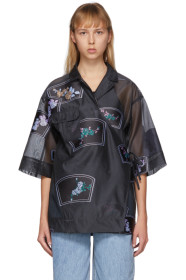 GANNI - Black Organza Oversized Patch Shirt