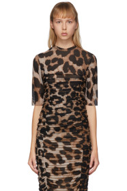 GANNI - Brown & Beige Mesh Leopard T-Shirt