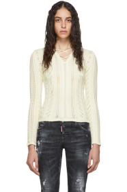 Dsquared2 - White Lace-Up V-Neck Sweater