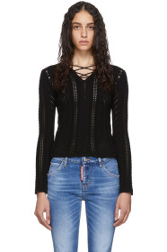 Dsquared2 - Black Lace-Up V-Neck Sweater