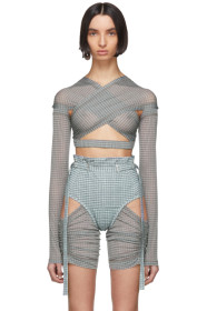 Charlotte Knowles - SSENSE Exclusive Blue Check Anti-Cross Over Blouse