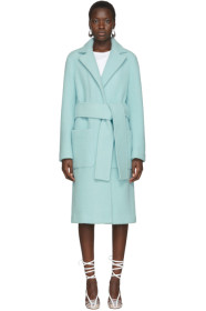 Helmut Lang - Blue Wool Teddy Plush Belted Jacket