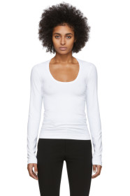 Helmut Lang - White Scoop Neck Long Sleeve T-Shirt