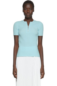 Helmut Lang - Blue Essential Zip Short Sleeve Sweater