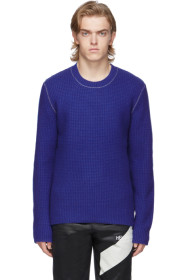 Helmut Lang - Pull en laine feutrée bleu Overwashed