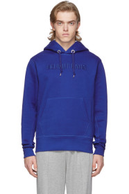 Helmut Lang - Pull à capuche bleu Raised Embroidery