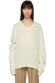 Maison Margiela - Pull en mohair à col en V blanc cassé Gauge 3