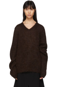 Maison Margiela - Pull en mohair à col en V brun Gauge 3