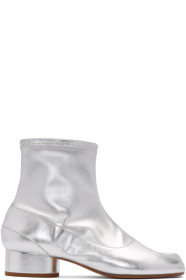 Maison Margiela - Bottes en cuir extensible argentées Tabi Ankle