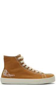 Maison Margiela - Baskets montantes en toile brun clair Tabi