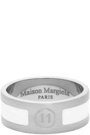 Maison Margiela - Bague à logo et émail argentée et blanche