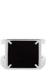 Maison Margiela - Bague en émail argentée et noire 4-Stitches